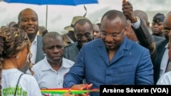 Denis Christel Sassou Nguesso, na Brazzaville, le 28 août 2018. (VOA/Arsène Séverin)
