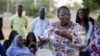 Dr. Oby Ezekwesili expresses support about the rescue of some women and girls from Sambisa forest while a Nigerian protest group continues their sit-in about the girls that are still missing from Chibok, in Abuja, Nigeria, April 29, 2015. 