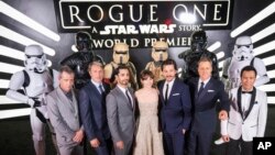  The cast of "Rogue One: A Star Wars Story" at the World Premiere at The Pantages Theatre, Dec. 10, 2016, in Hollywood, California.