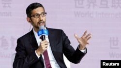 Google Inc. CEO Sundar Pichai speaks at a session of the fourth World Internet Conference in Wuzhen, China, Dec. 3, 2017. 
