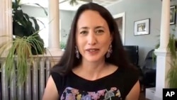 In this 2020 image taken from video, UC Berkeley associate professor Elizabeth Hoover conducts an interview with Indian Country Today. Indian Country Today via AP)