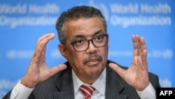 EDITORS NOTE: Graphic content / World Health Organization (WHO) Director-General Tedros Adhanom Ghebreyesus talks during a daily press briefing on COVID-19 virus at the WHO headquaters in Geneva on March 11, 2020. - WHO Director-General Tedros…