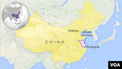 中國東部一些地區出現一些奧密克戎變異株感染群。紫色地區為靠近長江三角洲地區的江蘇省和上海市。
