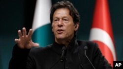 Pakistan's Prime Minister Imran Khan speaks during a joint news conference with Turkey's President Recep Tayyip Erdogan, in Ankara, Turkey, Jan. 4, 2019.