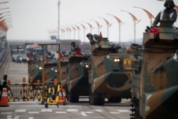 Amphibious assault vehicles of the South Korean Marine Corps travel during a military exercise as a part of the annual joint military training called Foal Eagle between South Korea and the U.S. in Pohang, South Korea, April 5, 2018.
