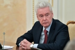 Moscow Mayor Sergei Sobyanin attends a cabinet meeting with Prime Minister Mikhail Mishustin in Moscow, Russia, March 30, 2020.