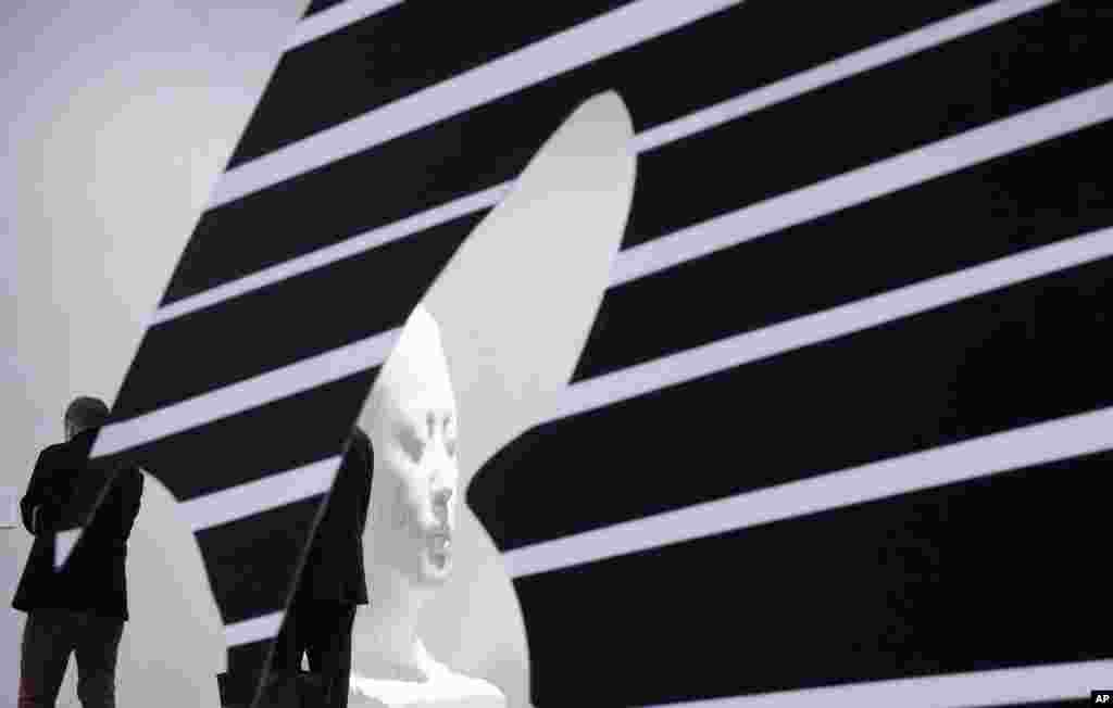 An artwork "Laura" created by Spanish artist Jaume Plensa is displayed at Art Basel in Hong Kong, March 25, 2016.