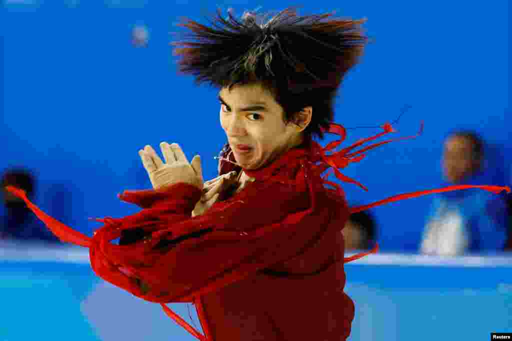 South Korea's Cha Jun-hwan performs during the men single skating free skating of the Asian Winter Games in Harbin, China.
