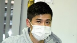 12港人關注組成員、荃灣區議員岑敖暉引述被判監7個月的鄭子豪的父親所講， 12港人懷疑是被香港政府，用兩架飛行服務隊的偵察機設局合謀”送中”， 他們被判監”一日都嫌多”，而且整個審訊過程都是不公平、不公開，可以說是"冤獄" (攝影：美國之音湯惠芸）