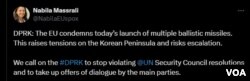 나빌라 마스랄리 대외관계청 대변인이 사회연결망서비스 ‘엑스’(구 트위터)에 게재한 글. (화면출처: X@NabilaEUspox)