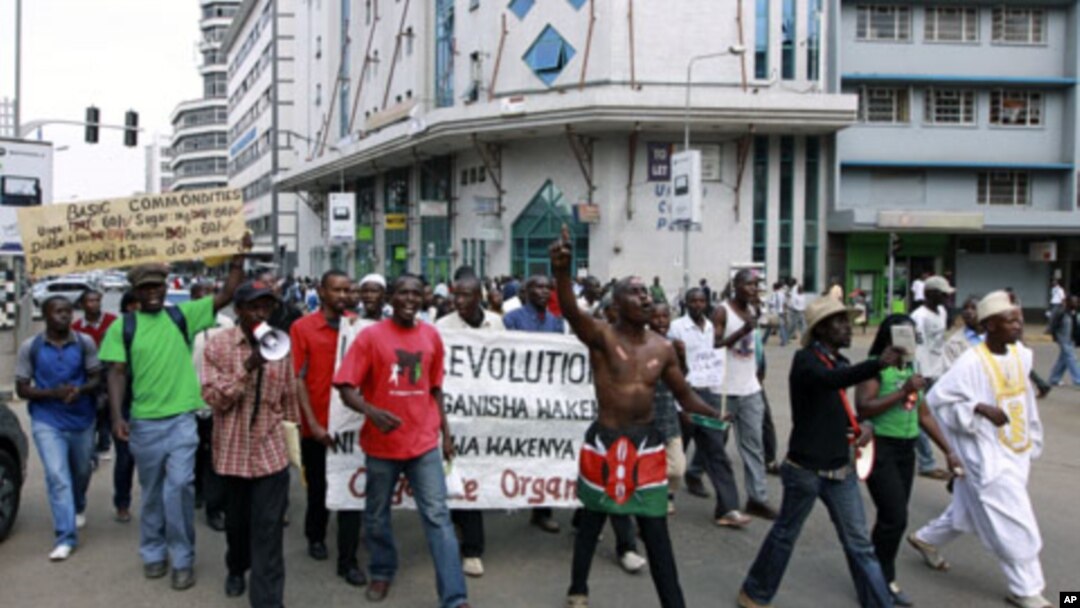 Kenya civil society political activists protest against rising food prices and the Minister of Education Sam Ongeri for misuse of free education funds in Nairobi, Kenya, July 7, 2011