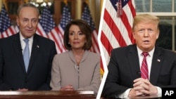  Chuck Schumer à esquerda, Nancy Pelosi, ao centro e Donald Trump 