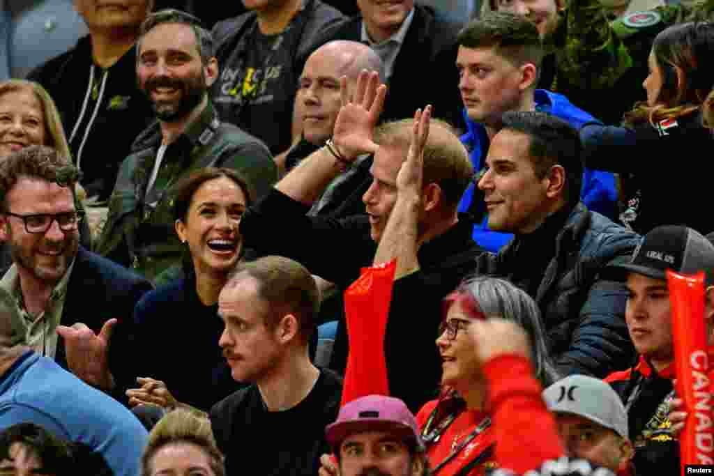 Britain's Prince Harry and Meghan, the Duchess of Sussex, attend the USA vs Israel wheelchair basketball final during the Invictus Games at the Vancouver Convention Centre in Vancouver, British Columbia, Canada, Feb. 9, 2025.