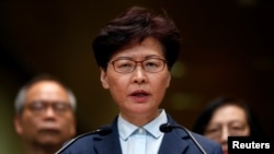 香港特首林鄭月娥2019年7月22日在香港舉行記者會。