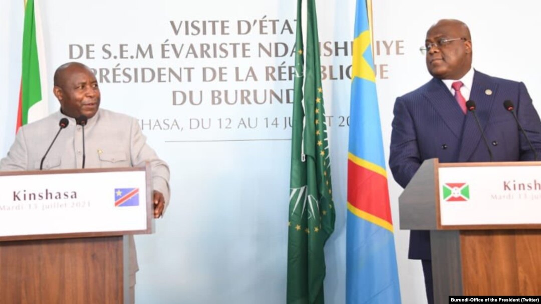 Président Evariste Ndayishimiye ya Burundi na mokokani wa ye ya RDC Félix Tshisekedi na Kinshasa, RDC.