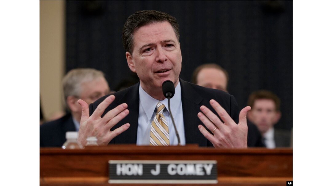 FBI Director James Comey testifies on Capitol Hill in Washington, March 20, 2017, before the House Intelligence Committee hearing on allegations of Russian interference in the 2016 U.S. presidential election.