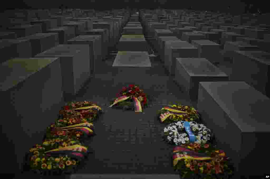 Wreaths are placed at the Memorial to the Murdered Jews of Europe on&nbsp; International Holocaust Remembrance Day in Berlin, Germany.