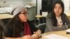 In this photo taken Dec. 1, 2016, Mexican students Yatziri Tovar, left, and Roxanna Herrera, discuss their travel plans at City College of New York.