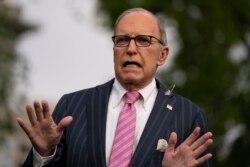 FILE - White House chief economic adviser Larry Kudlow talks to reporters.