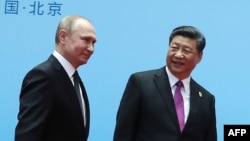 中国国家主席习近平与俄罗斯总统普京2019年4月27日在北京举行的一带一路论坛上。