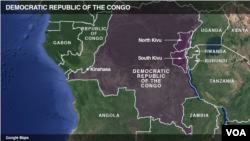 Peta wilayah negara Republik Demokratik Kongo (DRC).