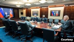 President Biden held a secure video call with President Putin of Russia to discuss a range of topics in the U.S.-Russia relationship, including U.S. concerns about Russian military activities on the border with Ukraine, cyber, and regional issues, Dec. 7, 2021.