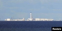 FILE - Chinese structures are pictured on the disputed Spratlys island in South China Sea, April 21, 2017.