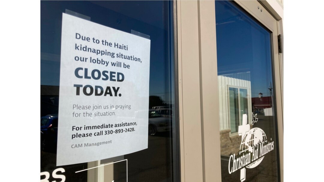 The Christian Aid Ministries headquarters in Berlin, Ohio, is closed Monday, Oct. 18, 2021, due to kidnappings in Haiti. U.S. officials are working with Haitian authorities to try to secure their release. (AP Photo/Julie Carr Smyth)
