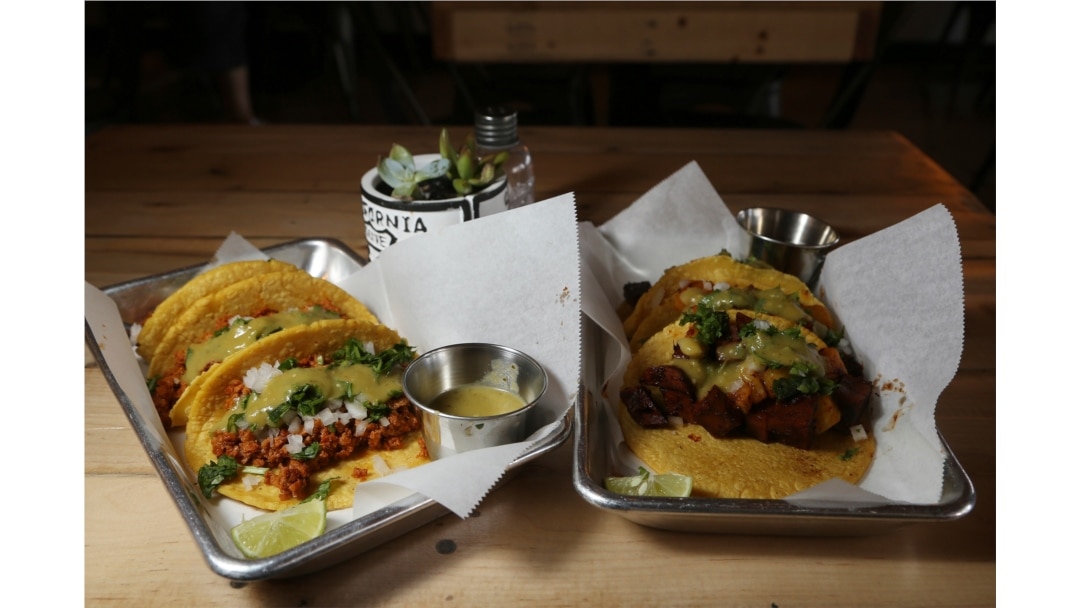 Taco selections at the Earth Plant Based Cuisine restaurant in Phoenix, Arizona, Oct. 18, 2019.