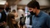 Canadian Prime Minister Justin Trudeau is seen during a meet-and-greet with constituents at the Jarry Metro station in Montreal, Quebec, on the morning of Sept. 21, 2021.