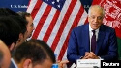 FILE - The U.S. special envoy for peace in Afghanistan, Zalmay Khalilzad, talks with reporters at the U.S. Embassy in Kabul, Afghanistan, Nov. 18, 2018. 