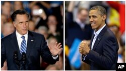 美國總統奧巴馬(右)和共和黨總統候選人羅姆