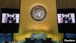 U.S. President Donald Trump speaks during the 75th annual U.N. General Assembly
