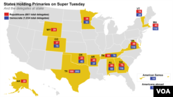 States/territories holding primaries or caucuses on Super Tuesday
