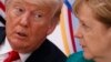 President Donald Trump, left, talks with German Chancellor Angela Merkel during the Women's Entrepreneurship Finance event at the G20 Summit, July 8, 2017.