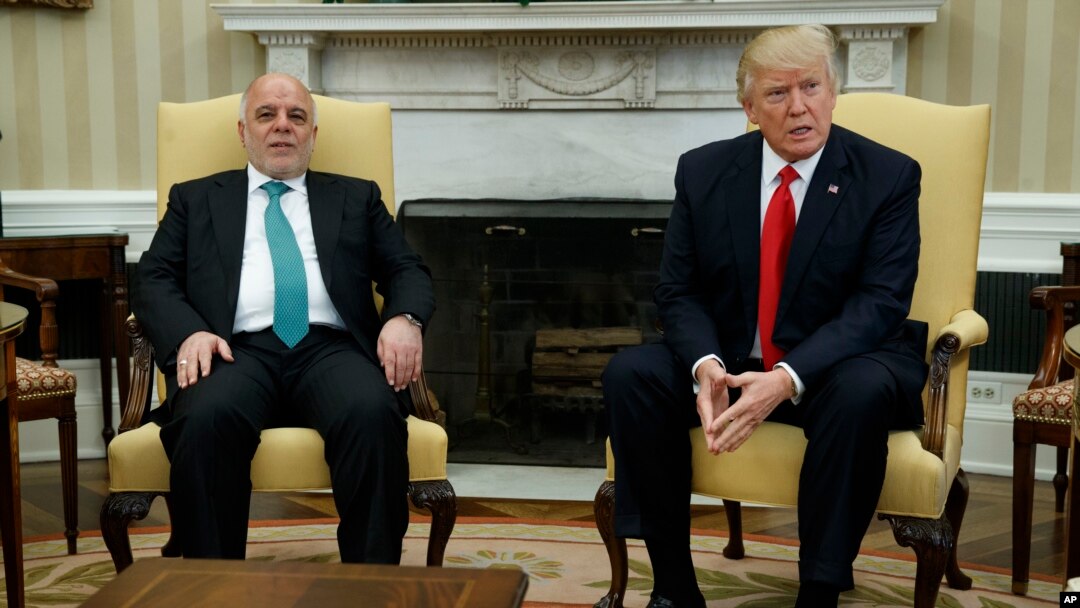 President Donald Trump meets with Iraqi Prime Minister Haider al-Abadi in the Oval Office of the White House in Washington, March 20, 2017. 