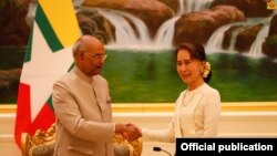နိုင်ငံတော်အတိုင်ပင်ခံပုဂ္ဂိုလ် ဒေါ်အောင်ဆန်းစုကြည် နှင့် အိန္ဒိယသမ္မတ Ram Nath Kovind (Photo- Myanmar State Counsellor Office)