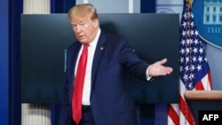 President Donald Trump leaves after speaking to the press on May 22, 2020, in the Brady Briefing Room of the White House in Washington, DC.