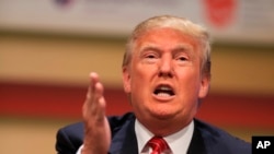 Republican presidential candidate Donald Trump speaks at the Family Leadership Summit in Ames, Iowa, July 18, 2015. 