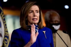 House Speaker Nancy Pelosi of Calif. speaks at a news conference on Capitol Hill in Washington, July 24, 2020, on the extension of federal unemployment benefits.