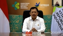 Menteri Kesehatan Terawan Agus Putranto, memberikan sambutan dalam kegiatan virtual Festival Sehat Anak Indonesia, memperingati Hari Pnemonia Dunia 2020, Kamis (12/11/2020). (Foto: VOA/Yoanes Litha)