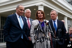 Speaker of the House Nancy Pelosi, D-Calif., speaks to reporters after meeting with President Donald Trump about border security in the Situation Room of the White House, Jan. 4, 2019.