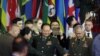 Wakil Ketua Komisi Militer Pusat China Zhang Youxia dan Menteri Pertahanan Rusia Sergei Shoigu tiba di Beijing Xiangshan Forum di Beijing, China, 30 Oktober 2023. (Foto: REUTERS/Florence Lo)