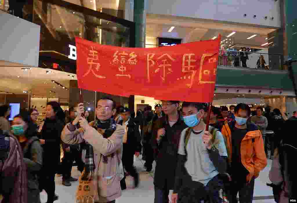 示威者抗議大陸客到香港搶購。(美國之音湯惠芸攝)