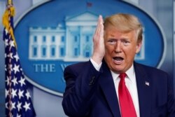 President Donald Trump speaks at the daily coronavirus task force briefing at the White House in Washington, April 6, 2020.
