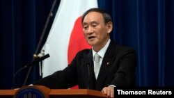Yoshihide Suga dalam konferensi pers di Tokyo. (FOto: dok).