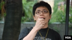 遊行主辦單位獨立媒體發言人葉蔭聰表示，斯諾登事件是香港公民社會及司法制度的一次壓力測試 (美國之音湯惠芸)