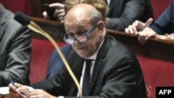 French Foreign Affairs Minister Jean-Yves Le Drian attends a session of questions to the government at the French National Assembly in Paris, July 23, 2019. 