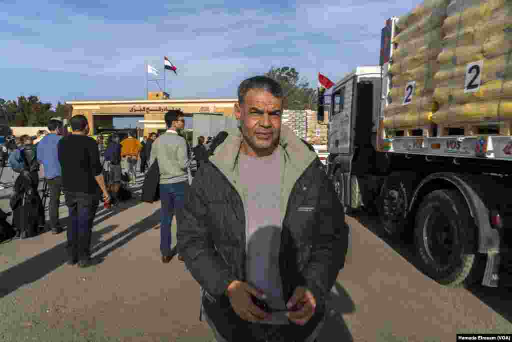 Abu Sanad, a team leader from the Egyptian-owned Organi Group, oversees crossings via Rafah to Gaza. “We prepare the trucks in coordination with the Israelis,” he says. “Today, they allowed everyone on the list through.”