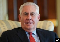 Secretary of State Rex Tillerson speaks during a interview with the Associated Press at the State Department in Washington, Jan. 5, 2018.